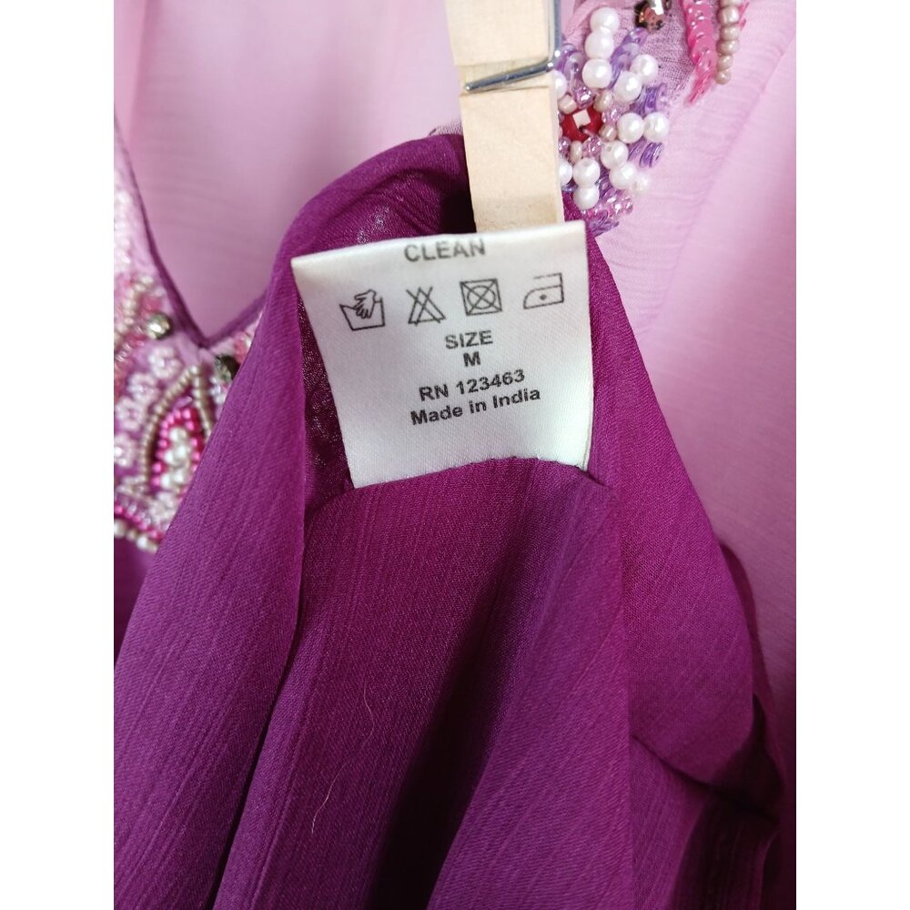 Rhona Sutton Ombre Pink Purple Beaded V Neck Sheer Tunic Top Cover Up Size M - Picture 10 of 11